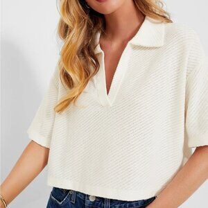 Tuckernuck Ivory Pointelle Knit Gia Polo Collared Crop Top Women’s Short Sleeve